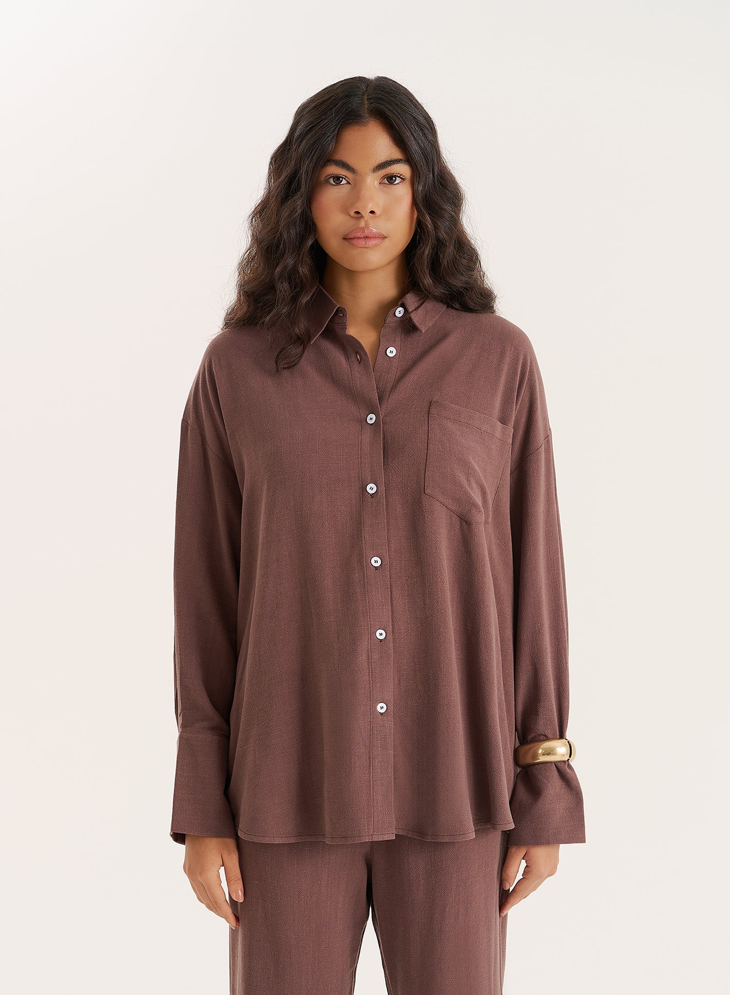 Chocolate Linen Blend Oversized Shirt